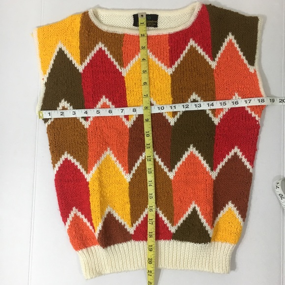 Vintage sweater knit vest top chevron red/yellow M - Picture 3 of 6